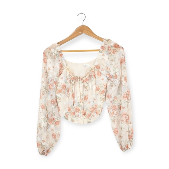 ASTR the Label Floral Sheer Boho Peasant Blouse Size S - Picture 1 of 7
